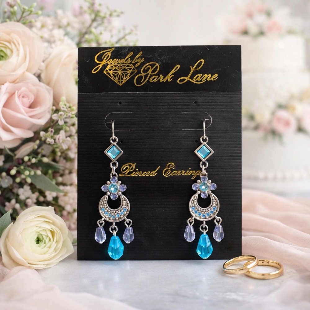 Jewels by Park Lane Blue Crystal Chandelier Drop Earrings NIB 2.5”